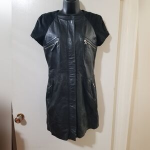 Sportmax Code Italian Designer Black Vegan Leather & Suede Sheath Dress | S |